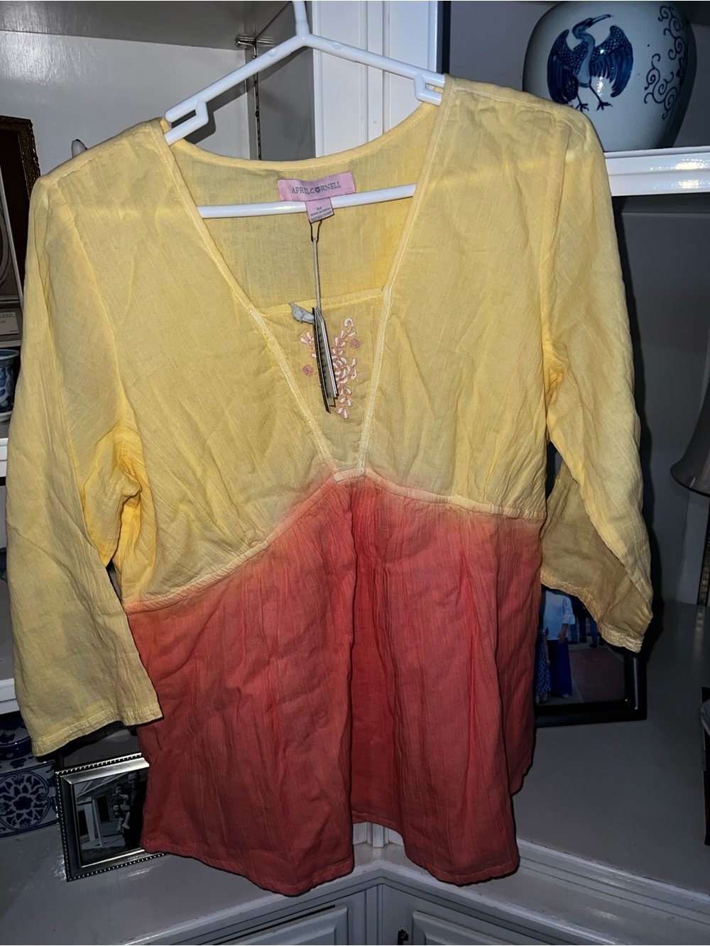 April Cornell Yellow to Coral Dip-Dye V-Neck Tunic